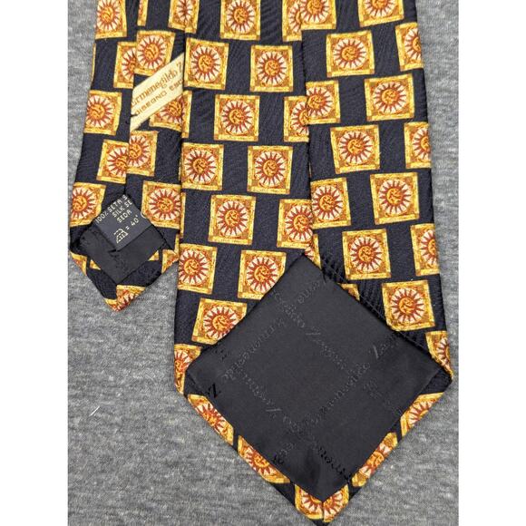 ERMENEGILDO ZEGNA Mens Tie - Black/Gold, Geometric, Silk, Made in Italy - Picture 4 of 6